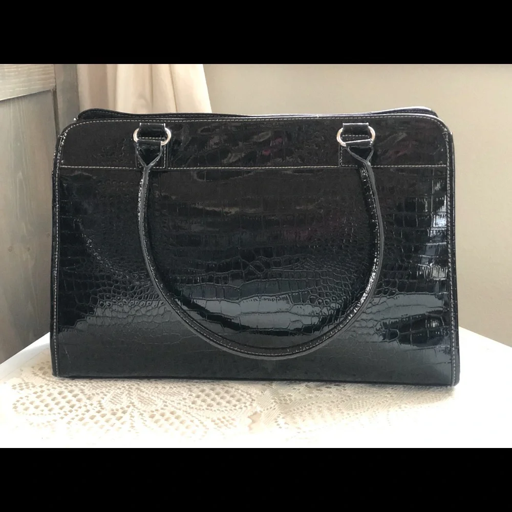 Black Faux Snake Skin Laptop Bag / Purse